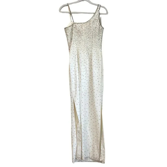 JE MATADI by Sean Mehta White Formal Evening Gown One Shoulder Beaded Size XS - Picture 2 of 8